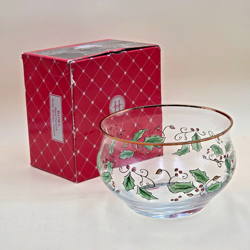 Home for the Holidays Holly Holiday Clear Glass Bowl Medium 205150 Vintage 1999